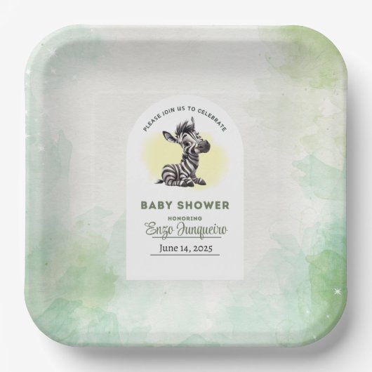 Bezaubernder Cartoon Zebra Babydusche Pappteller (Vorderseite)