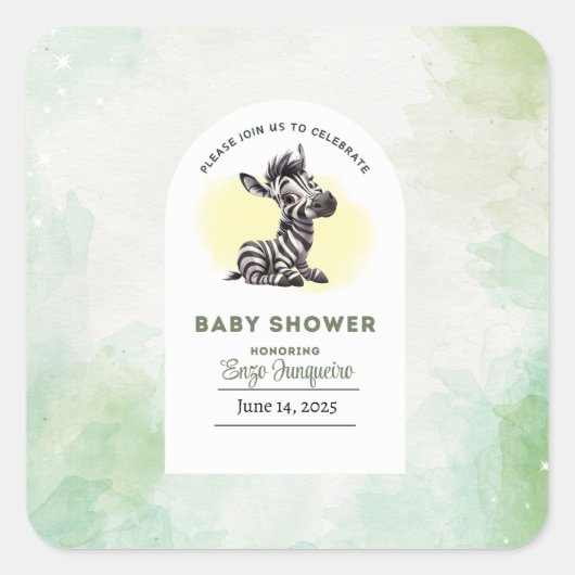 Bezaubernder Cartoon Zebra Babydusche Quadratischer Aufkleber (Vorderseite)