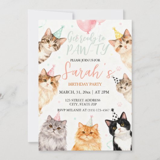 bezaubernder Cat Kindergeburtstag Einladung (Vorderseite)