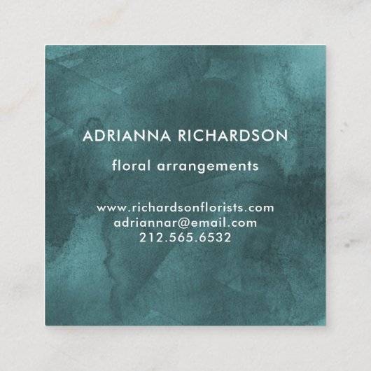 Bezaubernder dunkler aquamariner Watercolor mit Quadratische Visitenkarte (Rückseite)