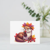 Bezaubernder Erntedank Otter mit Cranberries Postkarte (Stehend Vorderseite)