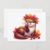 Bezaubernder Erntedank Otter mit Cranberries Postkarte (Vorne/Hinten)