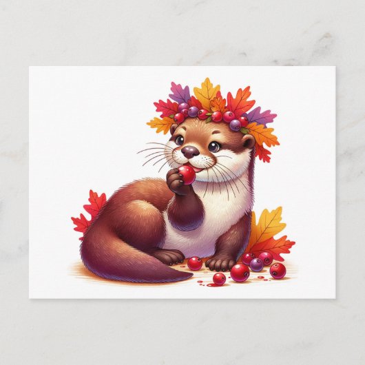 Bezaubernder Erntedank Otter mit Cranberries Postkarte (Vorderseite)