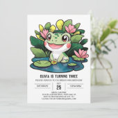Bezaubernder farbiger Frosch Digitaler Geburtstag Einladung (Stehend Vorderseite)