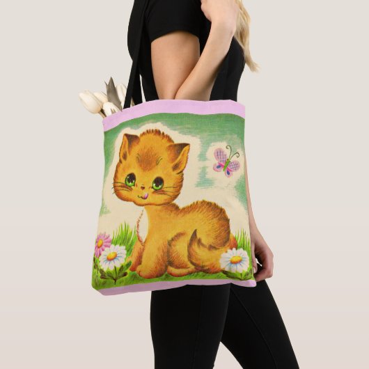 bezaubernder grüner mit Augen Kätzchenprint Tasche (Von Nahem)