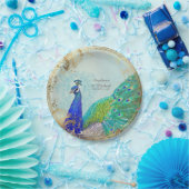 Bezaubernder Imitat-Goldblatt-Pfau-Schwanz Pappteller (Party)