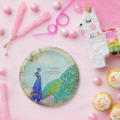 Bezaubernder Imitat-Goldblatt-Pfau-Schwanz Pappteller (Party)