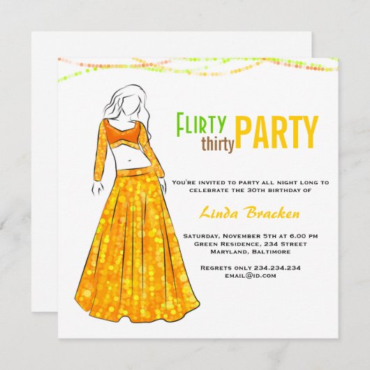 Bezaubernder Mädchen-Gelb-Rock-kokettes Party Einladung (Vorne/Hinten)