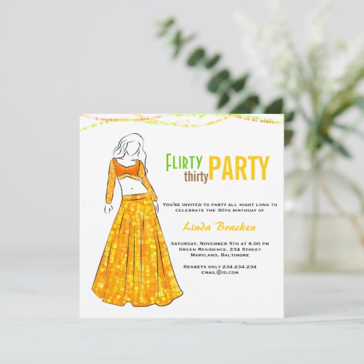 Bezaubernder Mädchen-Gelb-Rock-kokettes Party Einladung (Stehend Vorderseite)