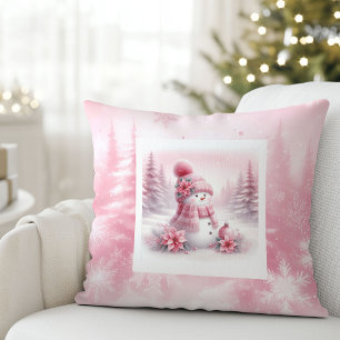 Bezaubernder rosa Schneemann-Kissen Winter-Zimmer- Kissen
