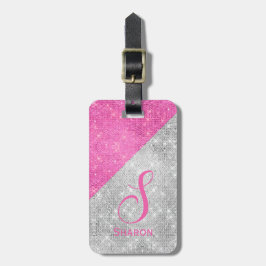 Bezaubernder rosa und silberner mit Monogramm Gepäckanhänger