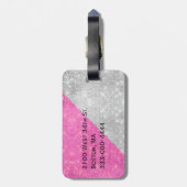 Bezaubernder rosa und silberner mit Monogramm Gepäckanhänger (Rückseite vertikal)