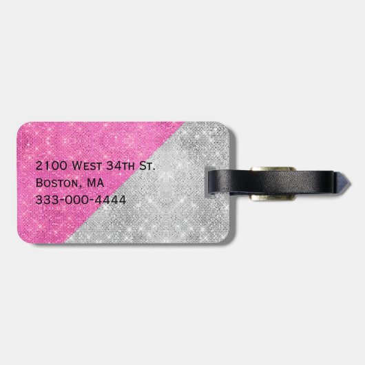 Bezaubernder rosa und silberner mit Monogramm Gepäckanhänger (Rückseite horizontal)