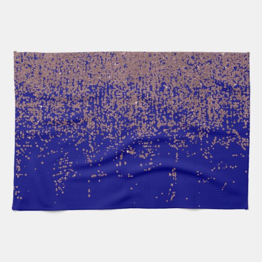 Bezaubernder Rosen-Goldkobalt-Blau-Glitzer Ombre Geschirrtuch (Horizontal)