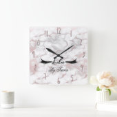 Bezaubernder Rosen-Goldrosa-Marmor peitscht Quadratische Wanduhr (Zuhause)