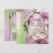 Bezaubernder Schuh-, Magnolien-u. Fan-50. Einladung (Vorne/Hinten)