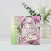 Bezaubernder Schuh-, Magnolien-u. Fan-50. Einladung (Stehend Vorderseite)