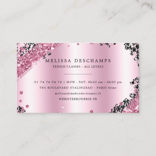 Bezaubernder schwarzer rosa Glitzer peitscht Visitenkarte (Rückseite)