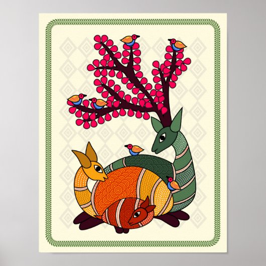 Bezaubernder Stag: Madhubani Art Poster (Vorne)