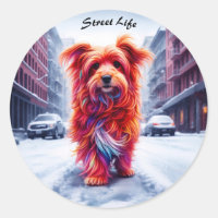 Bezaubernder Straßenhund in frostiger Winterstadt