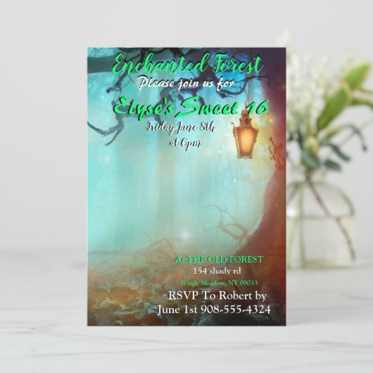 Bezaubernder Wald Latern Einladung (Stehend Vorderseite)