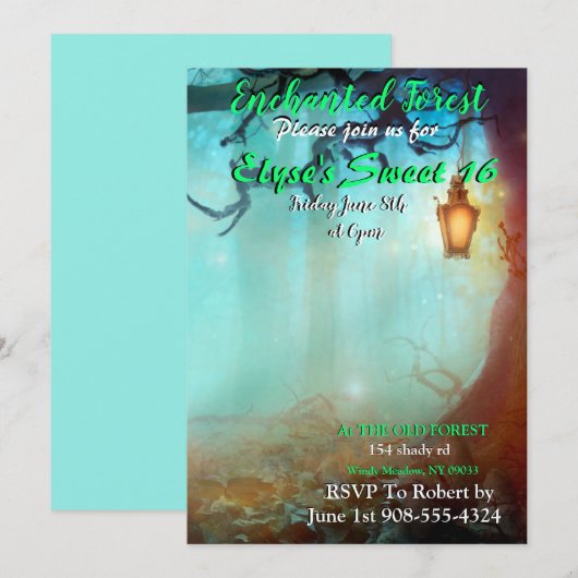 Bezaubernder Wald Latern Einladung (Vorne/Hinten)