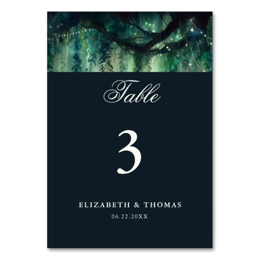 Bezaubernder Wald Magischer Garten Elegante Hochze Tischnummer (Rückseite)