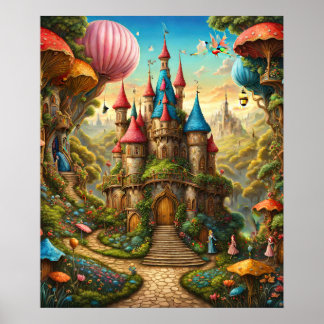 Bezaubernder Wald mit Fairytale Burg Poster