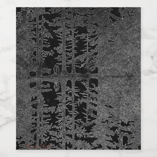 bezaubernder Wald, schwarzer Wald, Schwarz und Wei Weinetikett (Einzelnes Label)