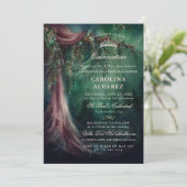 Bezaubernder Wald Veil Fairytale Kirche Quinceañer Einladung (Stehend Vorderseite)