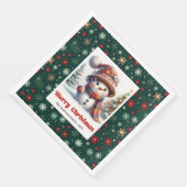 Bezaubernder Weihnachts-Schneemann mit Schneeflock Serviette (Ecke)