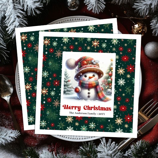 Bezaubernder Weihnachts-Schneemann mit Schneeflock Serviette