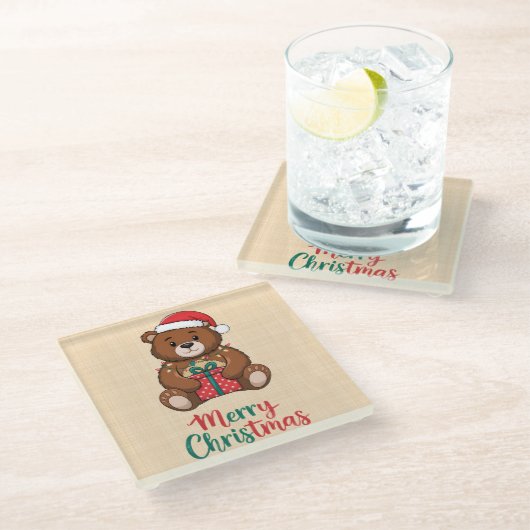 Bezaubernder Weihnachtsbär Glasuntersetzer (Schrägansicht)