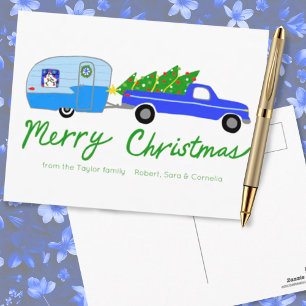 Bezaubernder Weihnachtscamper Vintage-Anhänger RV  Postkarte