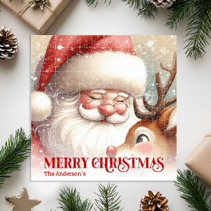 Bezaubernder Weihnachtsmann Rudolph Personalisiert Puzzle