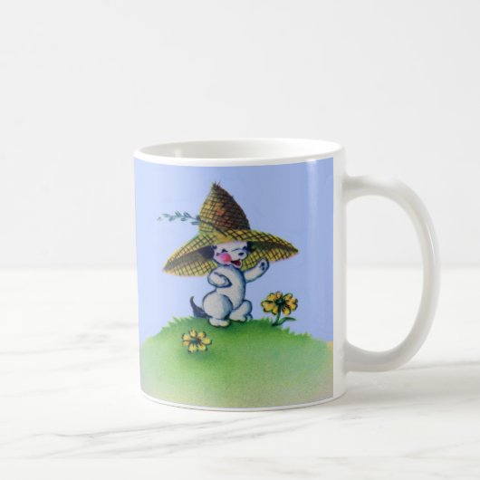 bezaubernder Welpenhund mit großem Strohhut Kaffeetasse (Rechts)