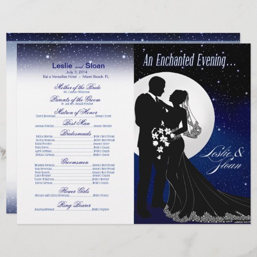 Bezauberndes Abend-Hochzeitsprogramm | Marine (Vorne/Hinten)