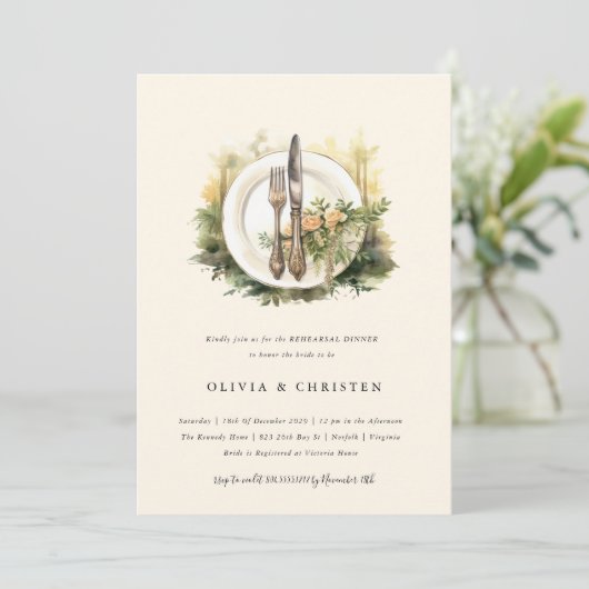 Bezauberndes Abendessen im Wasserfarbenwald Boho P Einladung (Stehend Vorderseite)