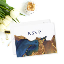 Bezauberndes Abstraktes Blue Gold Hochzeit RSVP