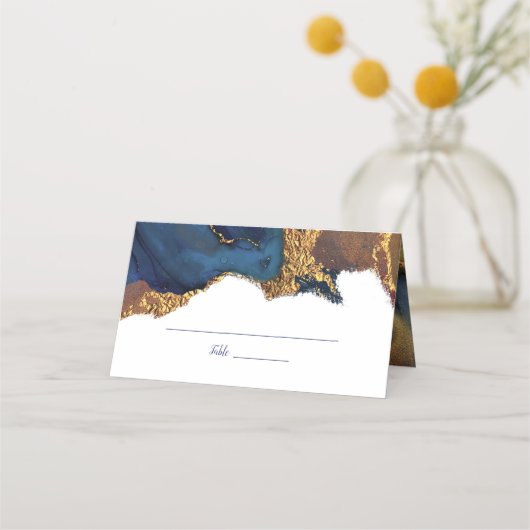 Bezauberndes Abstraktes Blue Gold Platzkarte (Vorderseite)