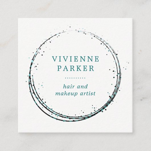 Bezauberndes aquamarines und schwarz quadratische visitenkarte (Vorderseite)