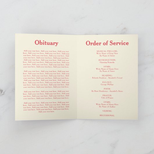 Bezauberndes Beileid Foto Beerdigung Programm (Innenseite)