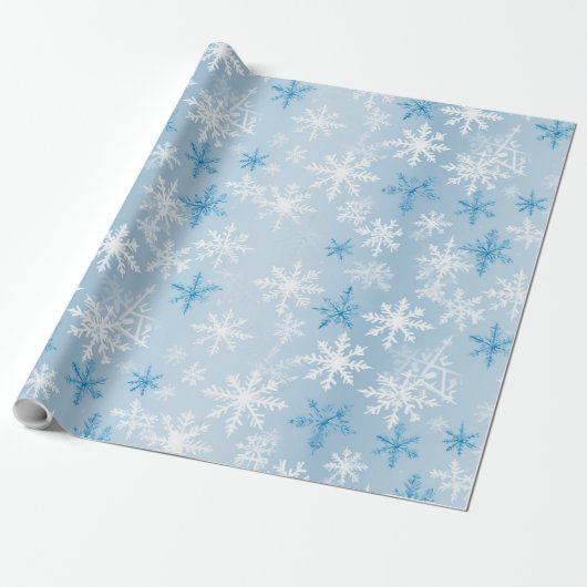 Bezauberndes Blau-Weiß-Winterschneeflockenmuster Geschenkpapier (Ungerollt)