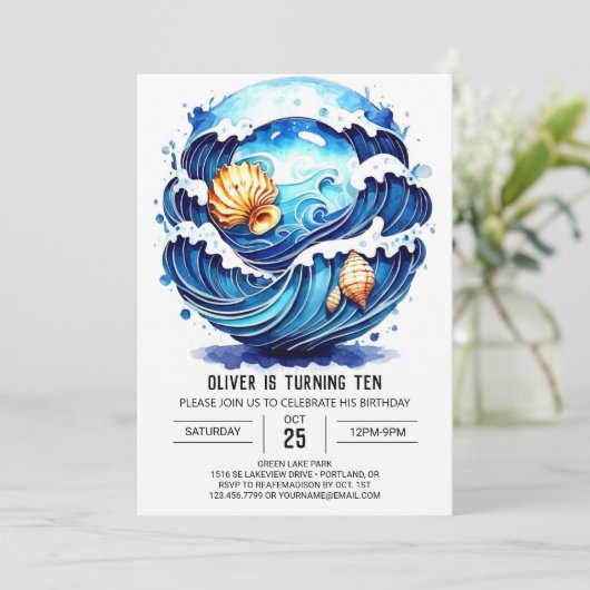 Bezauberndes Blaues Wasser zum Geburtstag Einladung (Stehend Vorderseite)