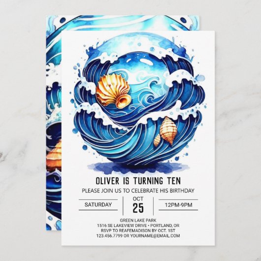 Bezauberndes Blaues Wasser zum Geburtstag Einladung (Vorne/Hinten)