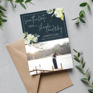 Bezauberndes Blumenblauer Foto Save The Date