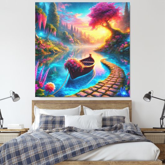 Bezauberndes Blumenboot auf Serene Waters Fantasy Leinwanddruck (Insitu (Schlafzimmer))