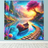 Bezauberndes Blumenboot auf Serene Waters Fantasy Leinwanddruck (Insitu (Holzboden))