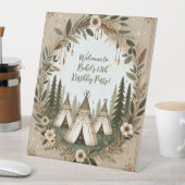 Bezauberndes Boho Forest Teepee Sleepover Party Sockelschild (In Situ)