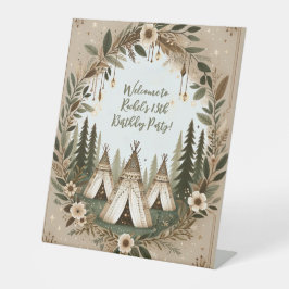 Bezauberndes Boho Forest Teepee Sleepover Party Sockelschild